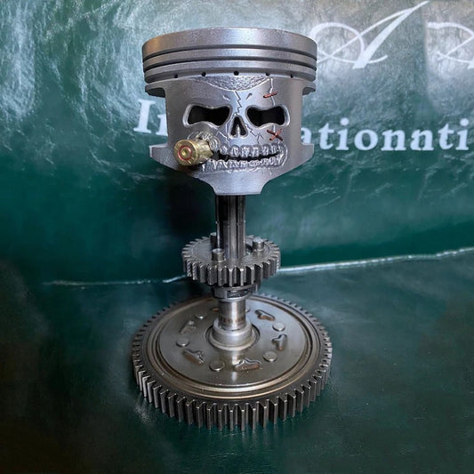 Piston Posse – Custom Skull Sculpture on Gear Base