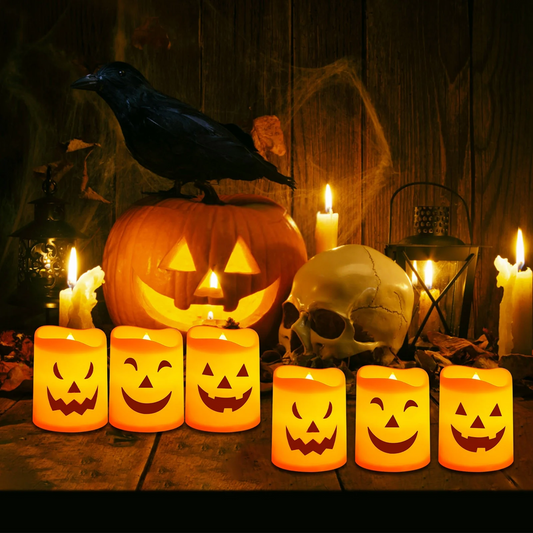 6 Pack-Halloween Flickering LED Pumpkin Candles