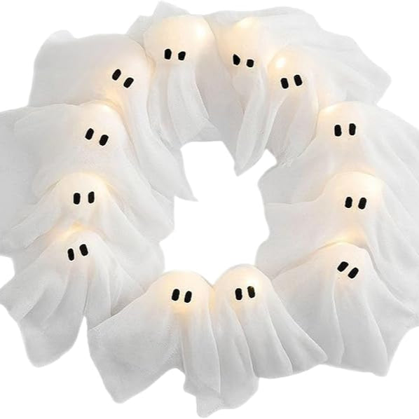 Halloween Vibes Cute Light Ghost Door Wreath