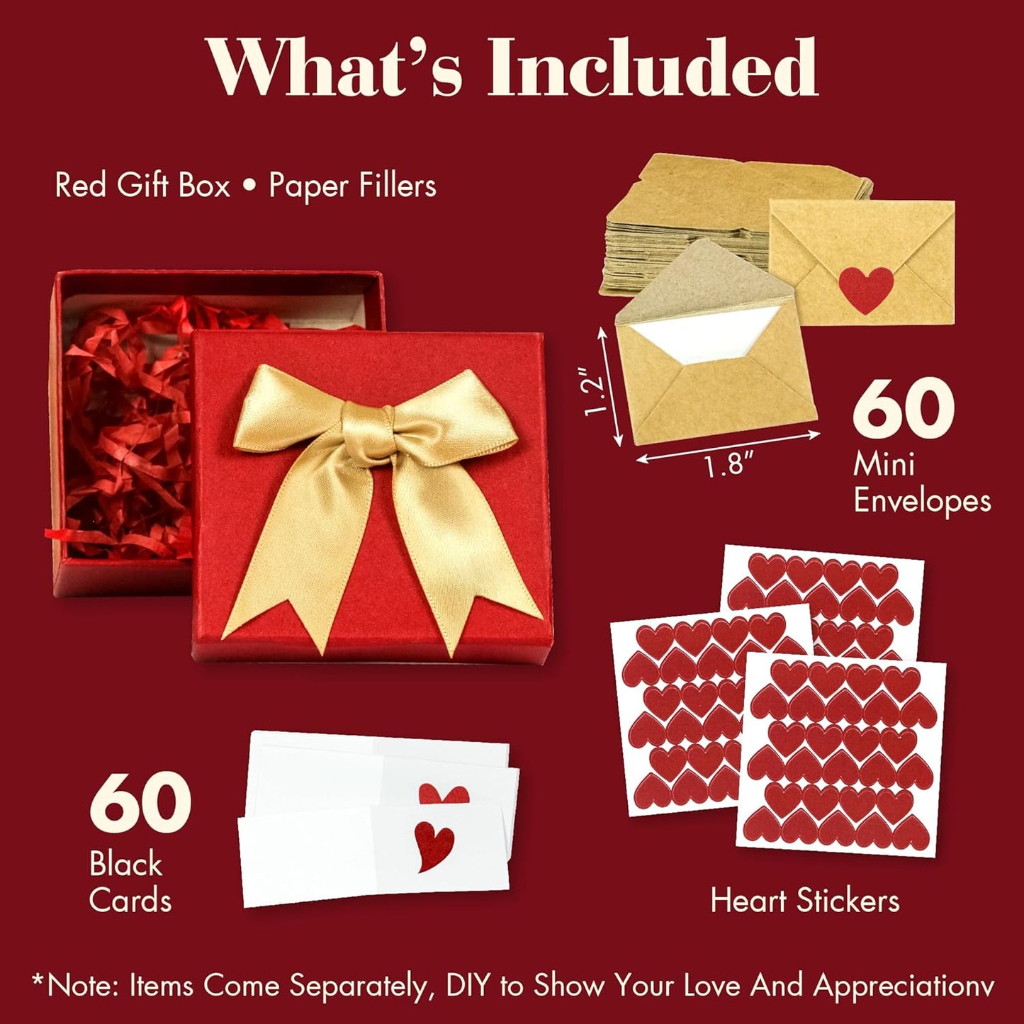 60-Pack Mini Note Cards & Envelopes - Blank Love Notes for All Occasions