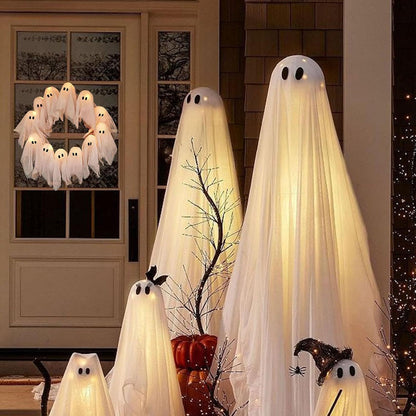 Halloween Vibes Cute Light Ghost Door Wreath