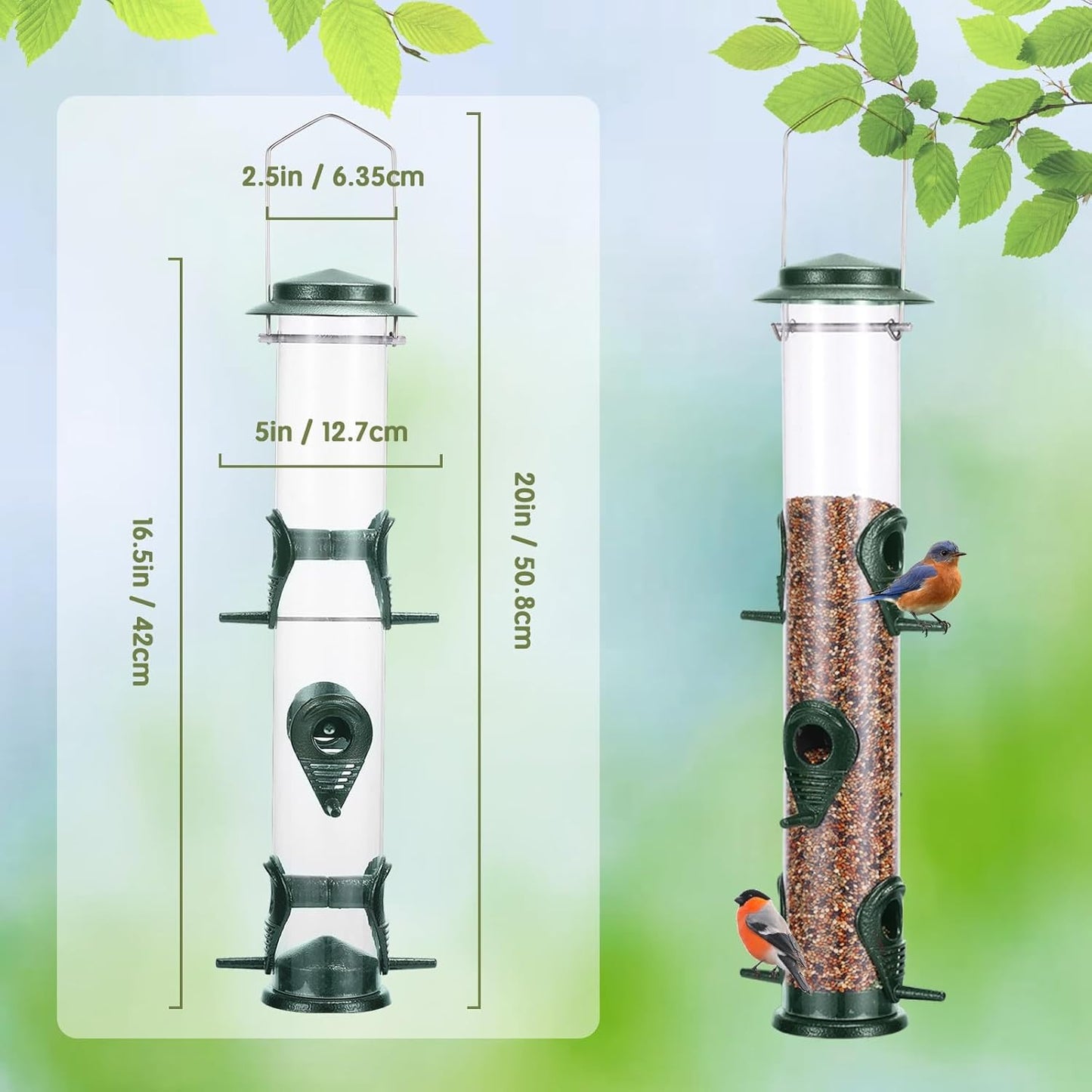 Metal 6-Port Tube Bird Feeder - Aluminum Hanging, Squirrel Proof