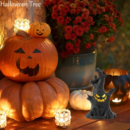 Glowing Halloween Stump Decor - Black Smiling Log with LED Eyes
