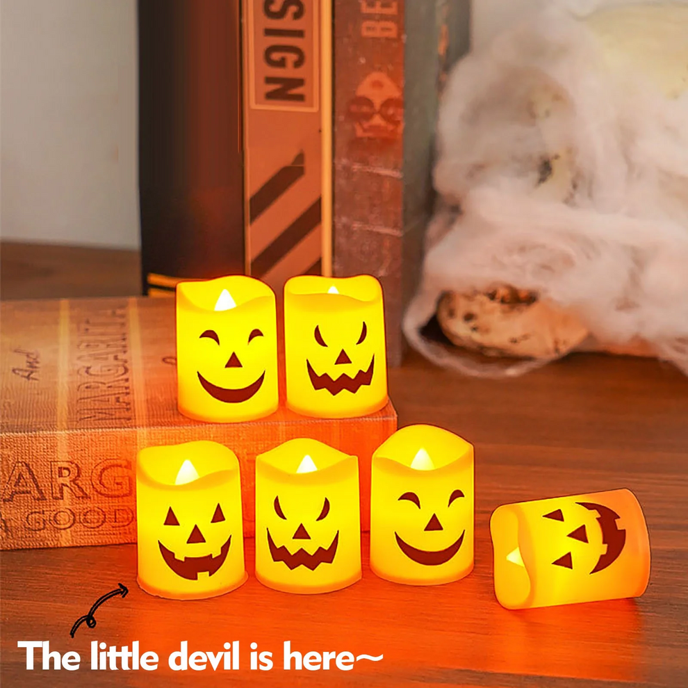 6 Pack-Halloween Flickering LED Pumpkin Candles