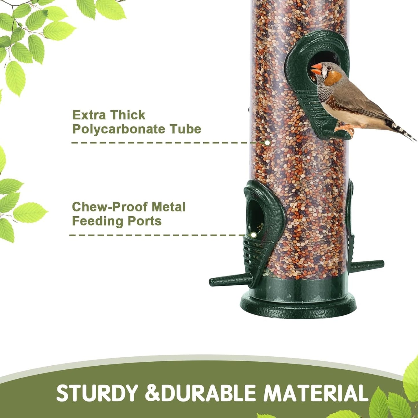 Metal 6-Port Tube Bird Feeder - Aluminum Hanging, Squirrel Proof