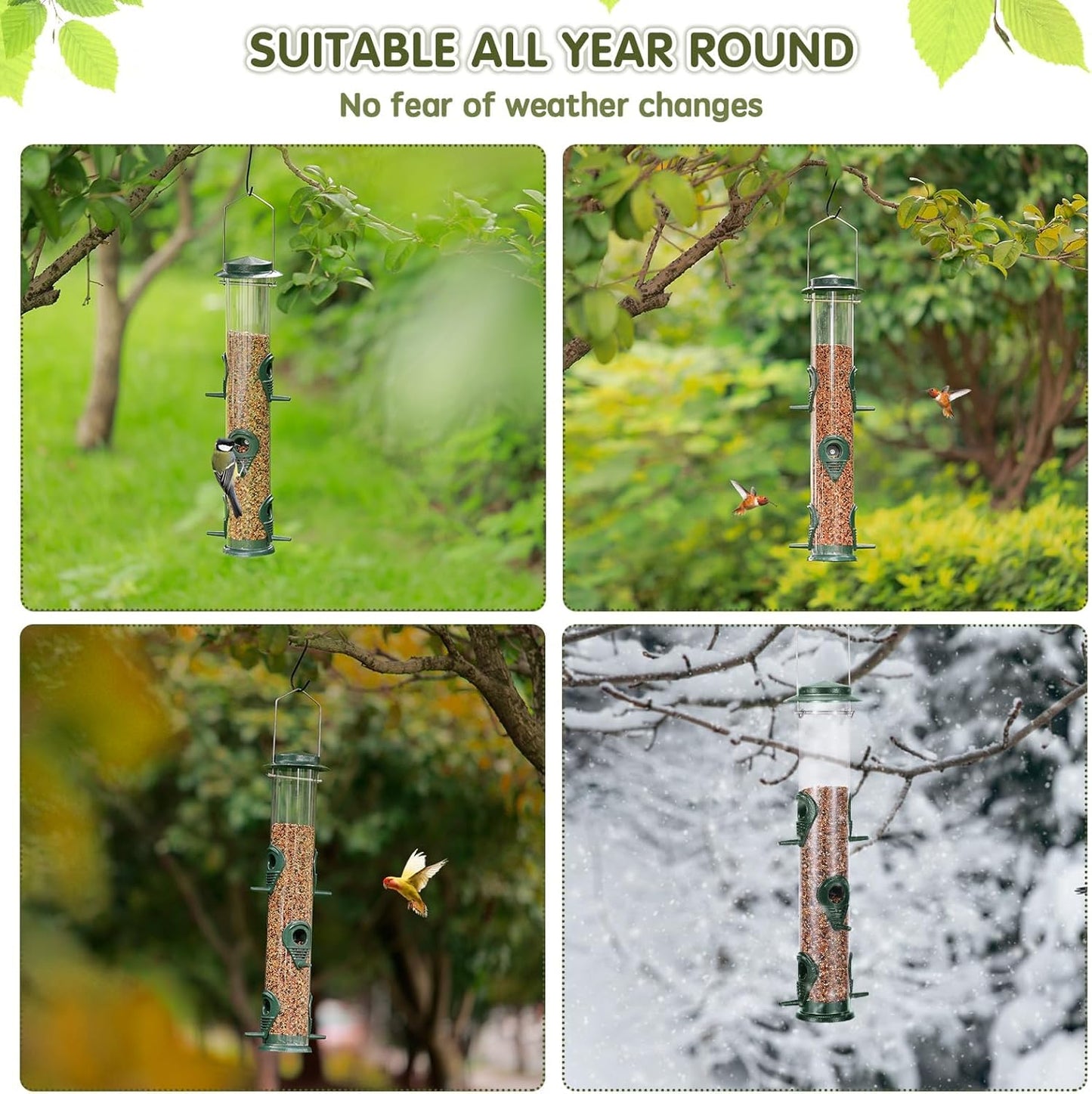 Metal 6-Port Tube Bird Feeder - Aluminum Hanging, Squirrel Proof