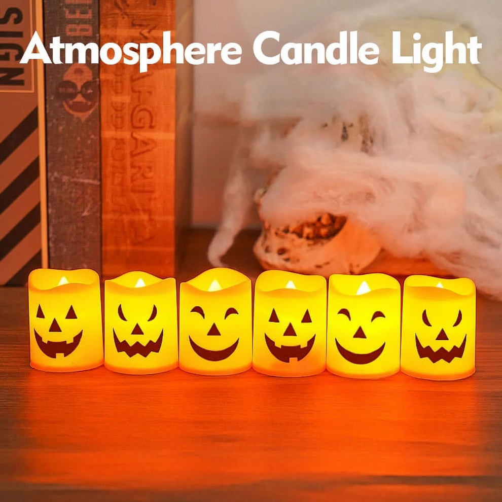 6 Pack-Halloween Flickering LED Pumpkin Candles