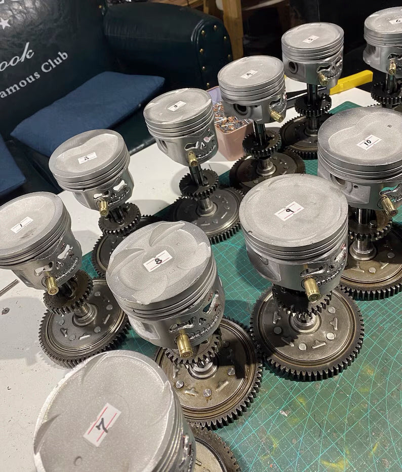 Custom Piston Skull Sculpture on Gear Base -13