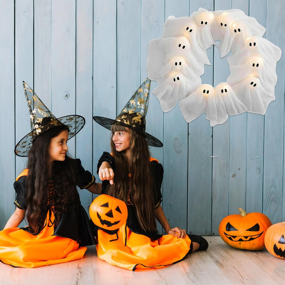 Halloween Vibes Cute Light Ghost Door Wreath