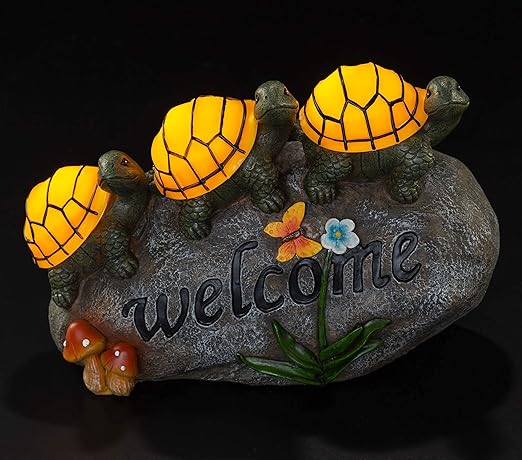 🐢Welcome Turtles on a Rock Solar Powered LED Outdoor Decor Garden Light