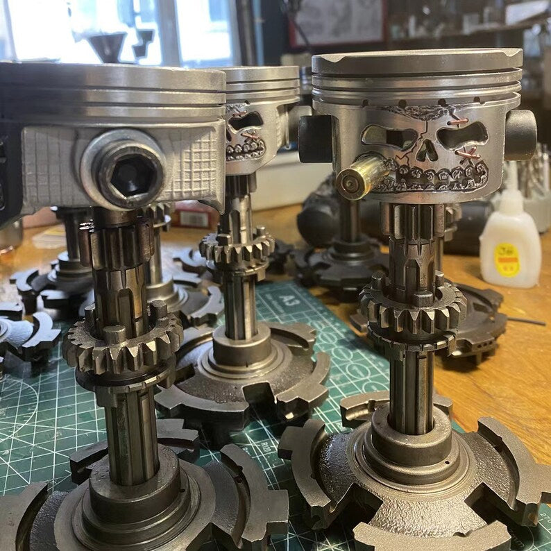 Custom Piston Skull Sculpture on Gear Base -13