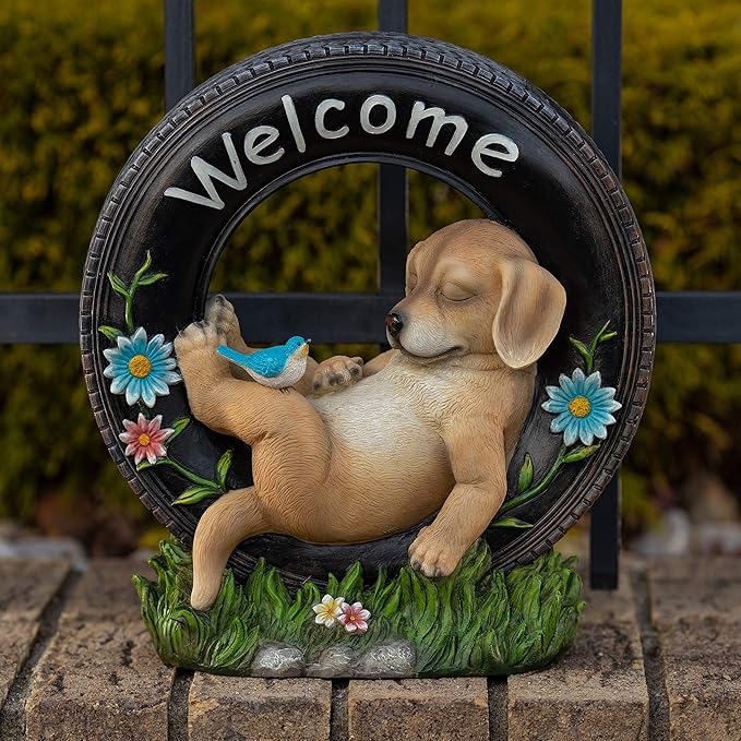 🐶Welcome Home Garden Puppy Dog Statue Solar Powered LED for Patio/Yard & Lawn