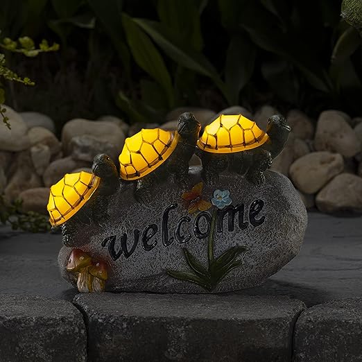 🐢Welcome Turtles on a Rock Solar Powered LED Outdoor Decor Garden Light