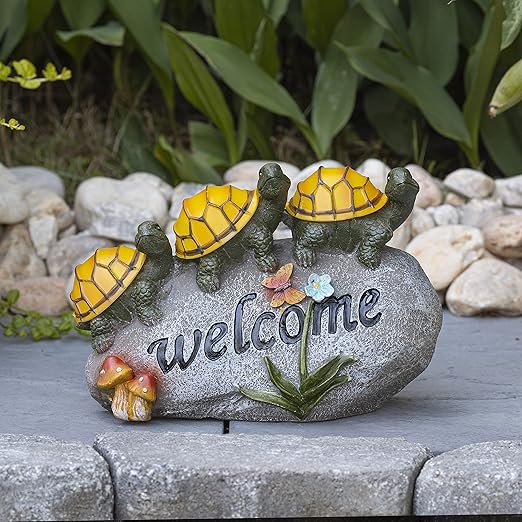 🐢Welcome Turtles on a Rock Solar Powered LED Outdoor Decor Garden Light