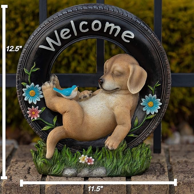 🐶Welcome Home Garden Puppy Dog Statue Solar Powered LED for Patio/Yard & Lawn
