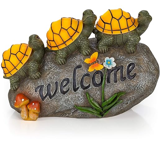 🐢Welcome Turtles on a Rock Solar Powered LED Outdoor Decor Garden Light