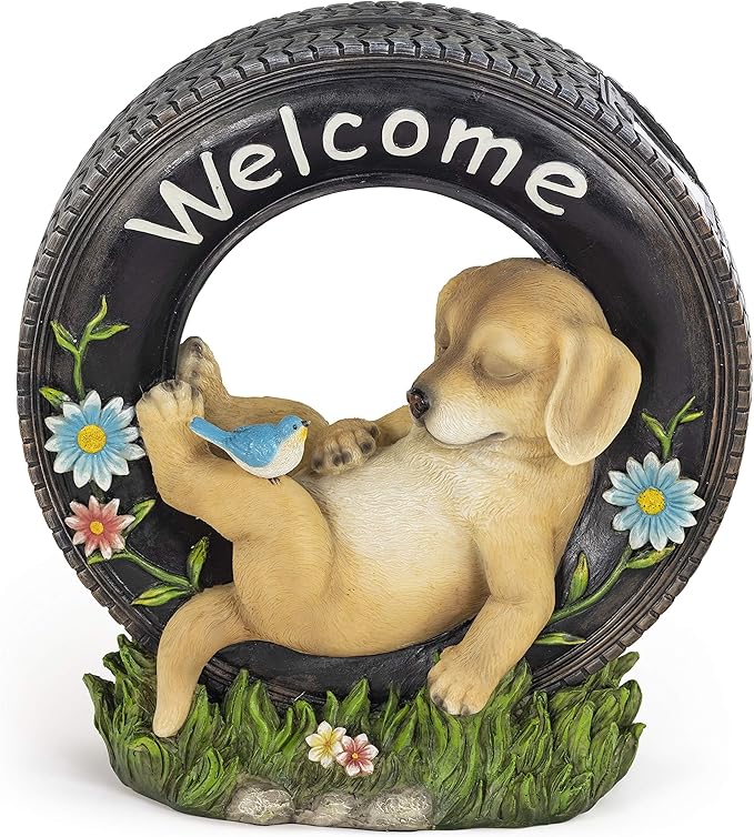 🐶Welcome Home Garden Puppy Dog Statue Solar Powered LED for Patio/Yard & Lawn