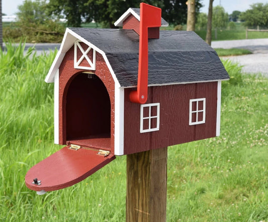 Wooden Dutch Barn Style Mailbox (Post Mount)