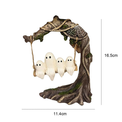 Halloween Ghost Swing Decor-Hand Painted Wooden Plaque with Rope & RIP Sign