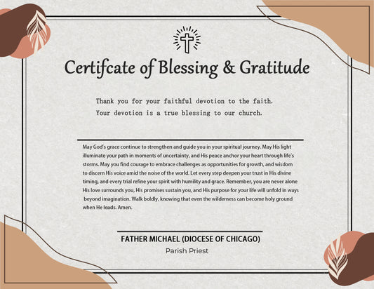 Blessing certificate