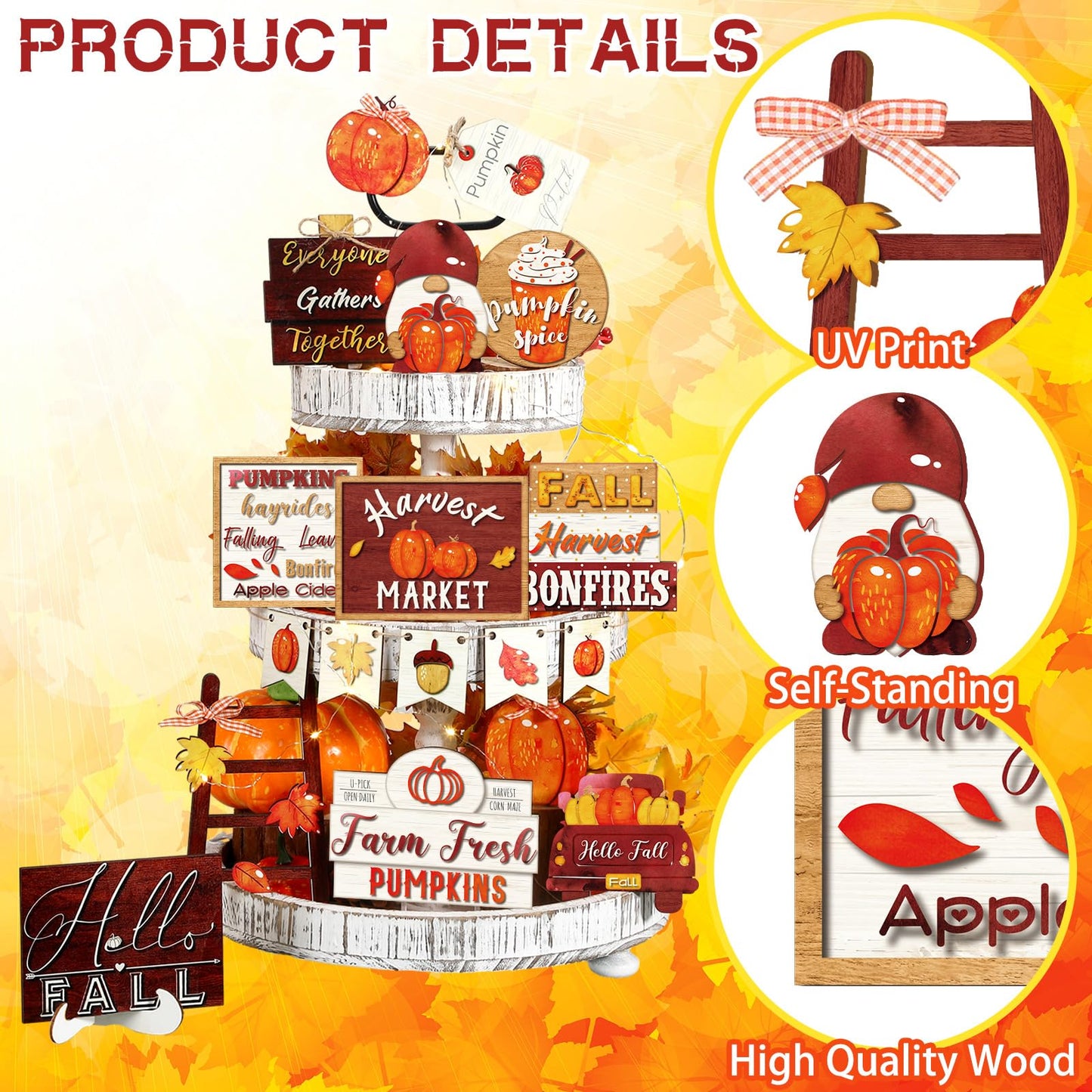 🎃Halloween Tiered Tray Decor Set Cute Halloween Wooden Signs