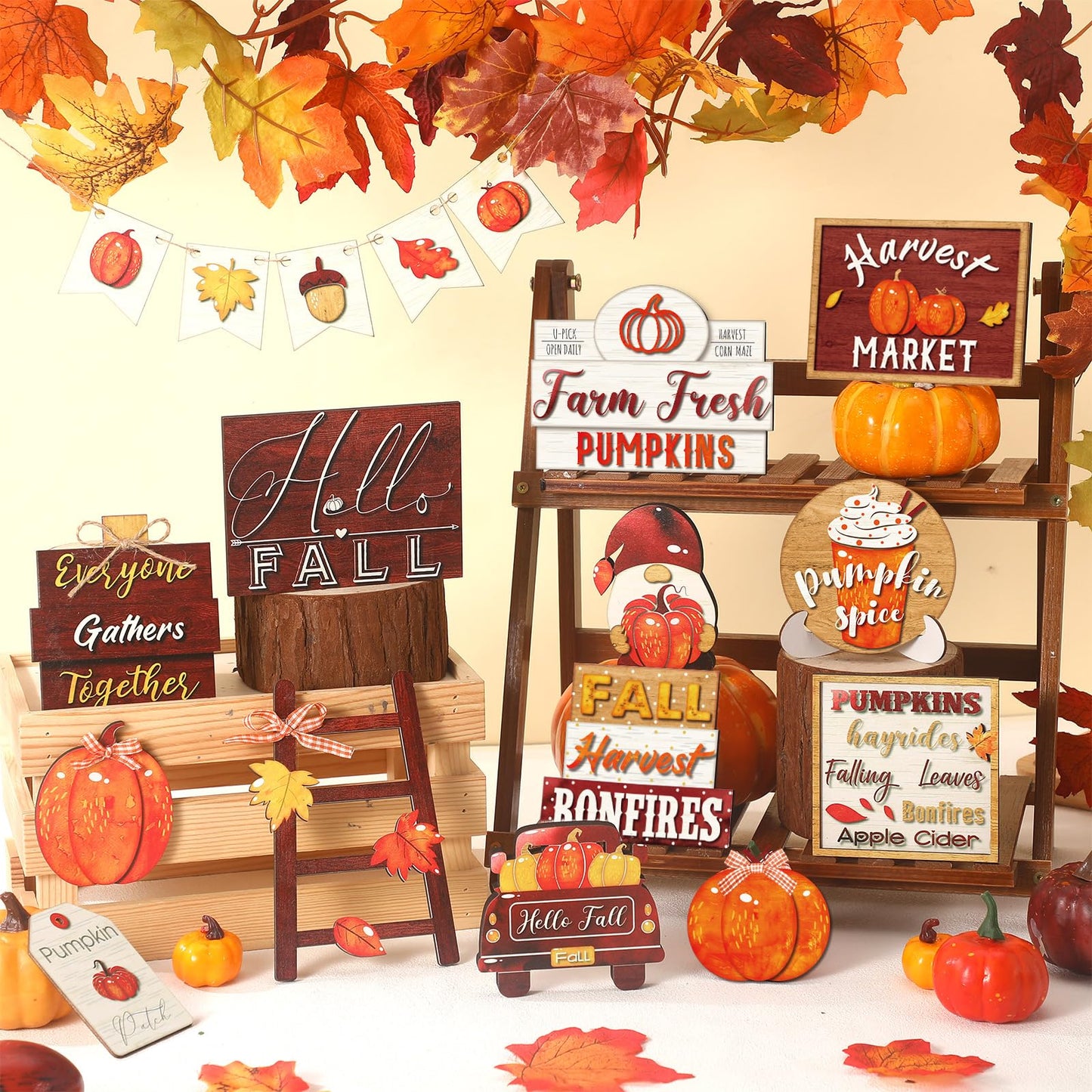 🎃Halloween Tiered Tray Decor Set Cute Halloween Wooden Signs