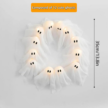 Halloween Vibes Cute Light Ghost Door Wreath