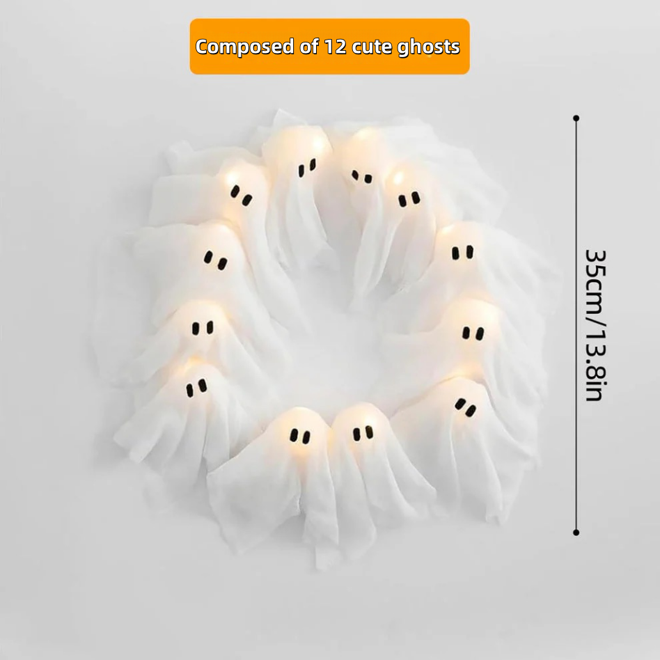 Halloween Vibes Cute Light Ghost Door Wreath