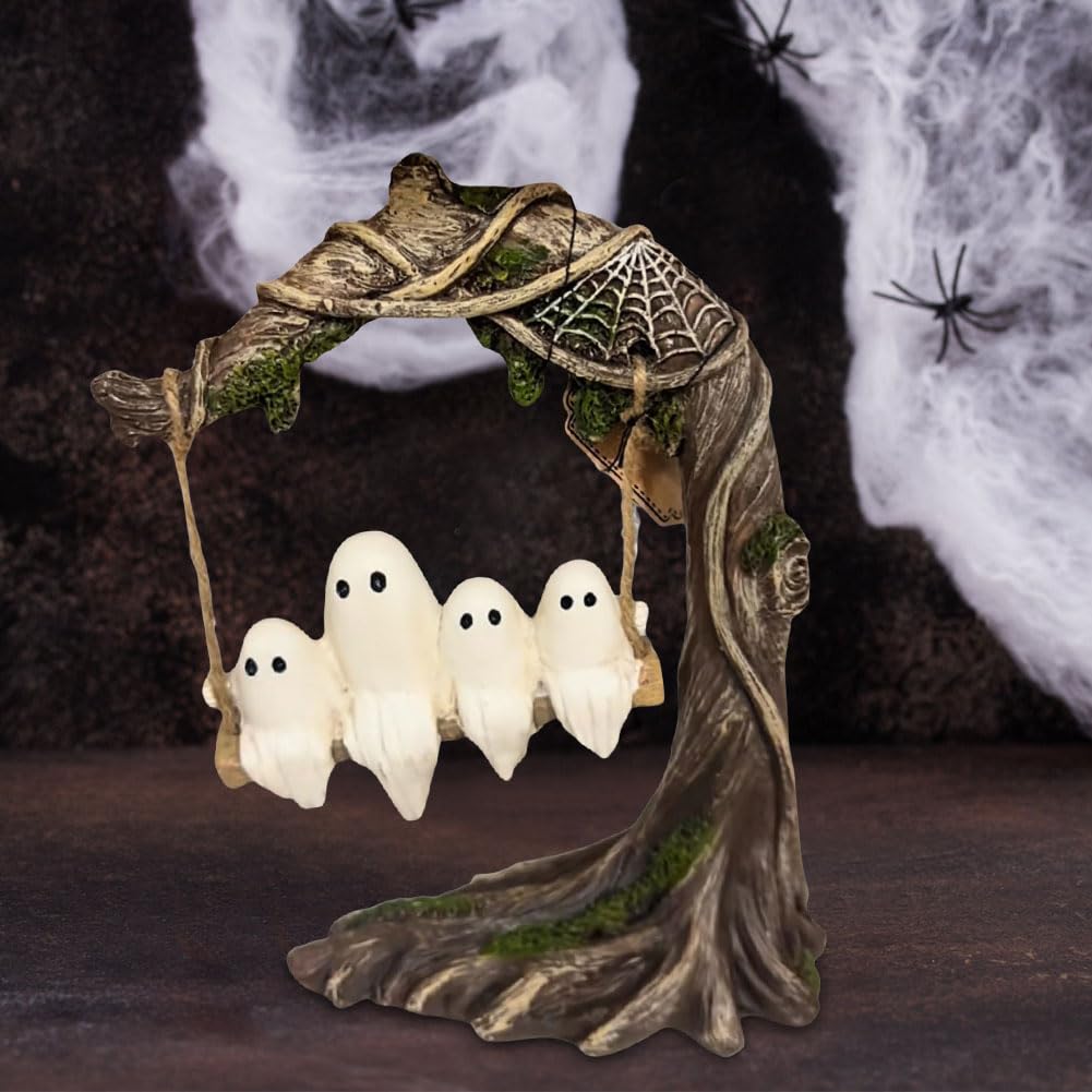 Halloween Ghost Swing Decor-Hand Painted Wooden Plaque with Rope & RIP Sign